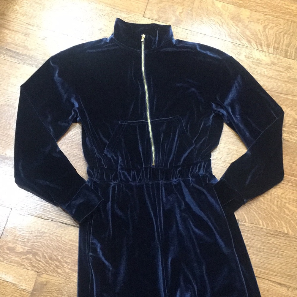 Fabletics Navy Velvet Jumpsuit with Gold Zip